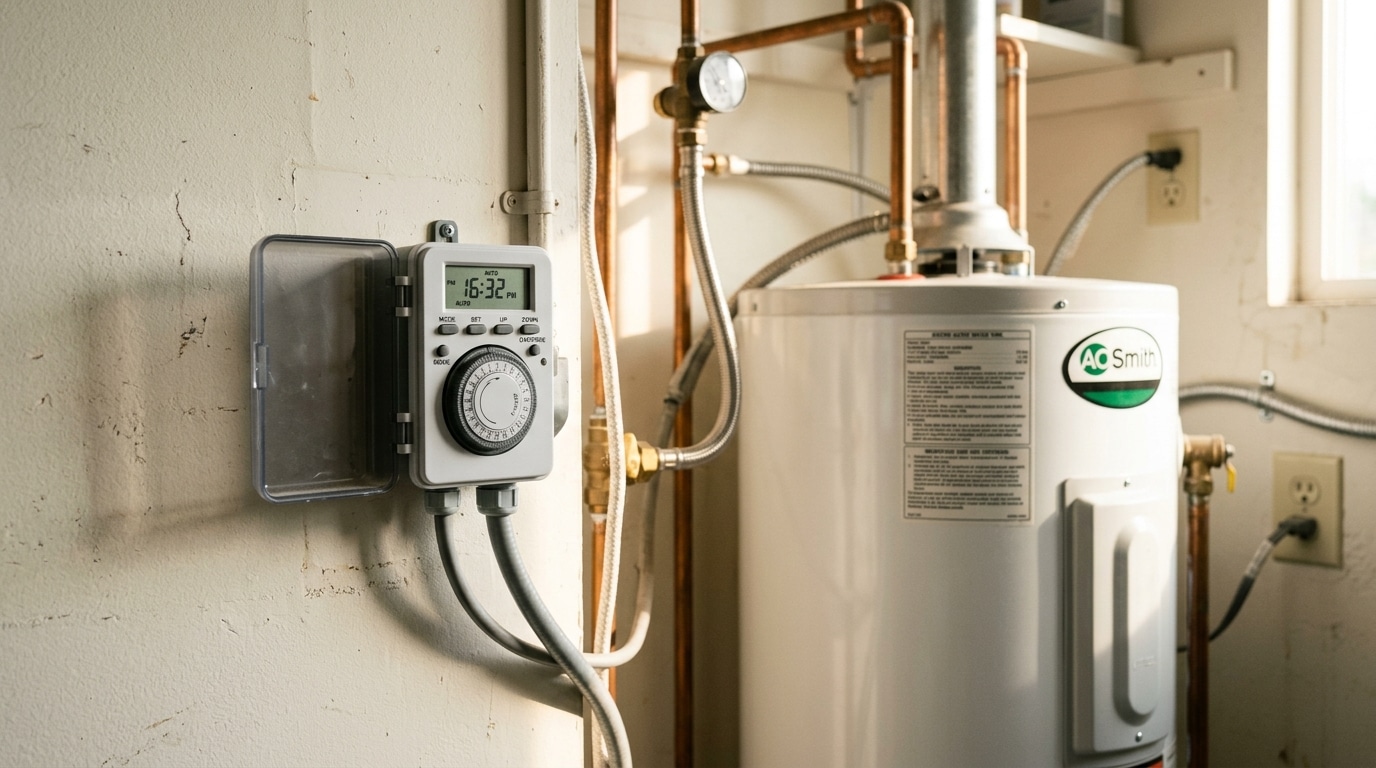 Programmateur électrique fixé près d'un ballon d'eau chaude