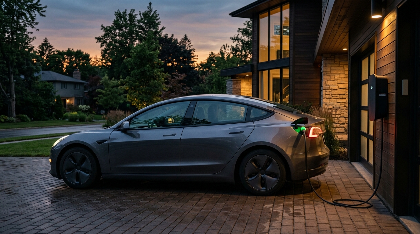 Voiture électrique en charge avec compteur kilométrique visible