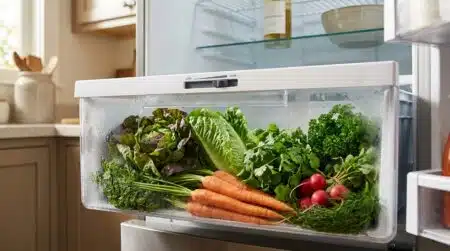 Curseur d'humidité au-dessus du bac à légumes ouvert