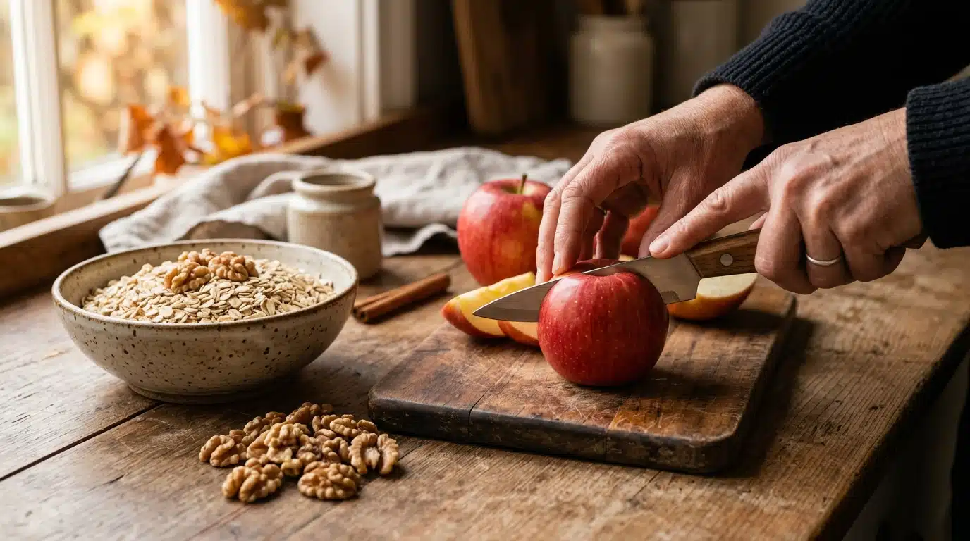 Pomme et noix pour petit-déjeuner sain après 50 ans