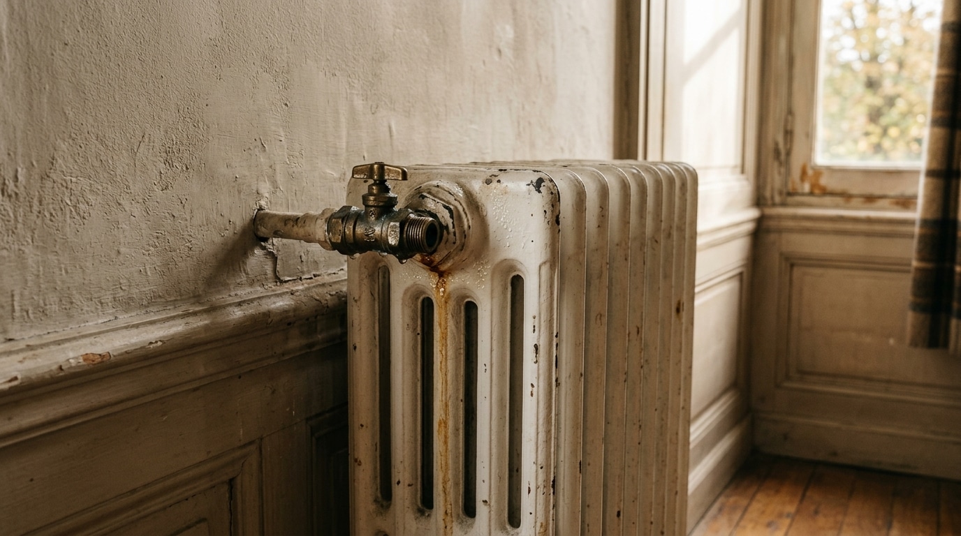 Radiateur en fonte dans un salon lumineux