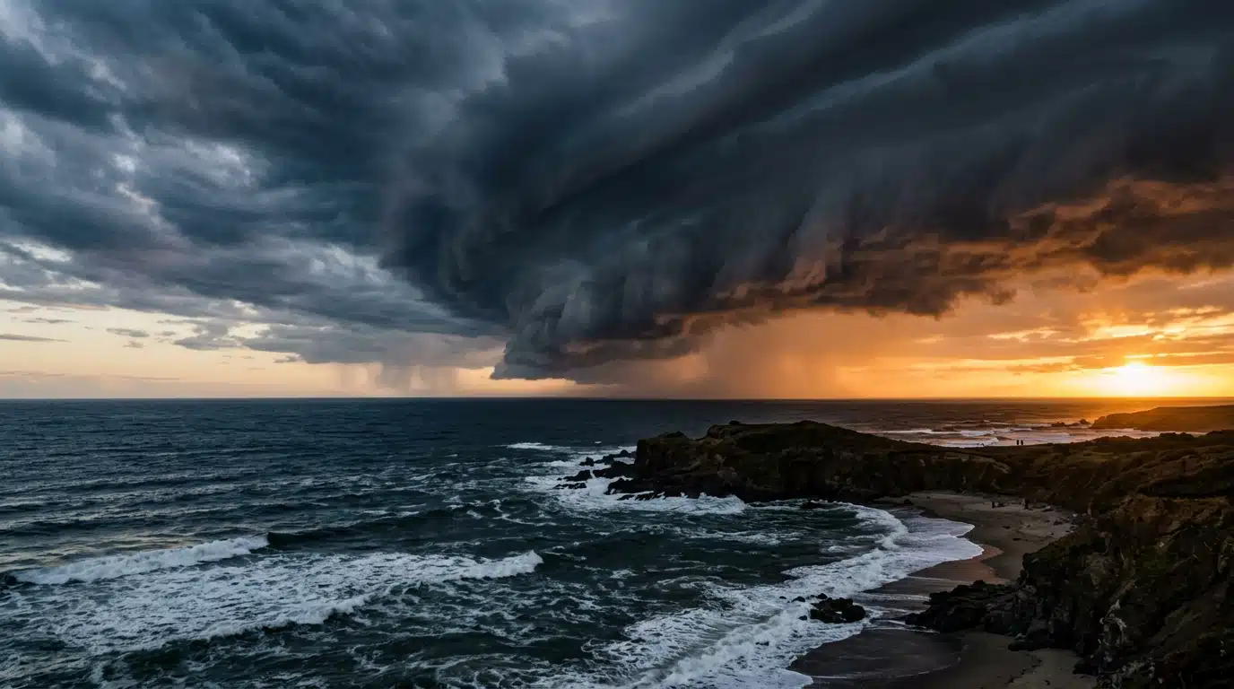 Ciel orageux spectaculaire au-dessus de l'océan