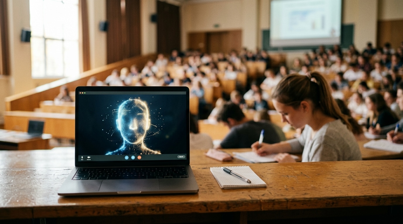 Écran d'ordinateur diffusant un avatar IA en cours