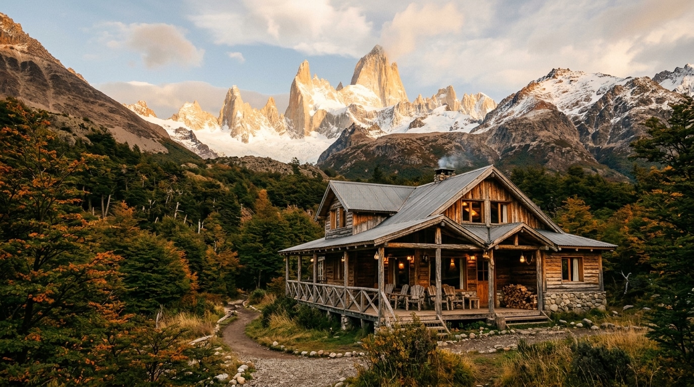 Hostel en bois niché dans la cordillère patagonienne