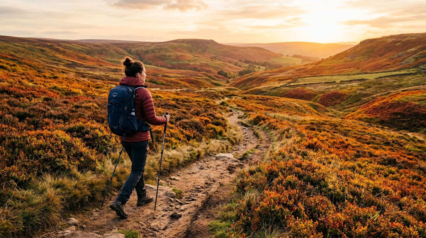 Randonneuse sur le Coast to Coast Path en automne