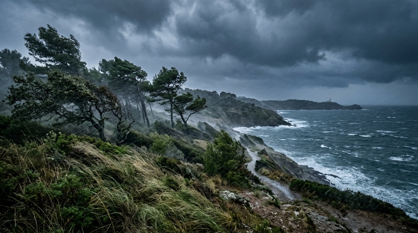 Vent violent et pluie sur littoral méditerranéen
