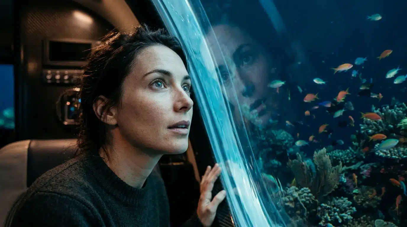Passager émerveillé à l'intérieur d'un submersible