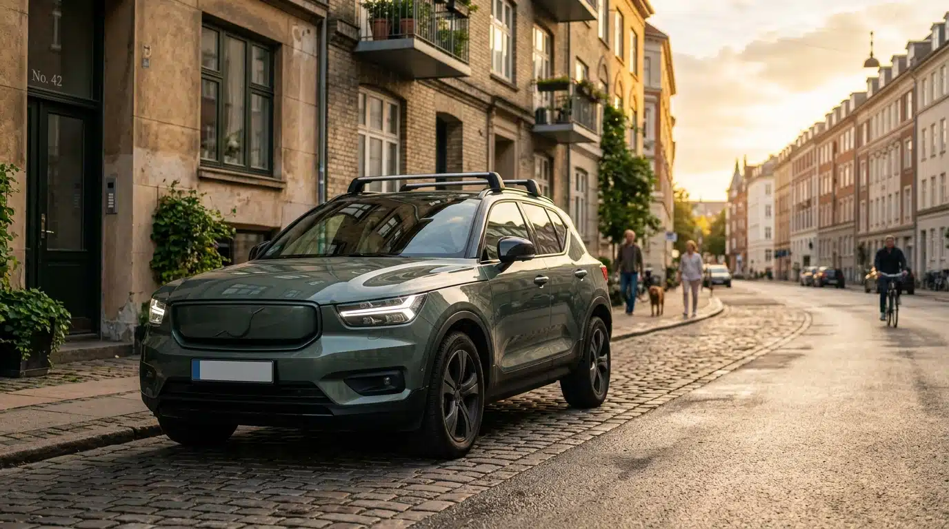 SUV électrique compact garé dans une rue urbaine