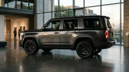 Grand SUV chinois aux lignes carrées sur parking
