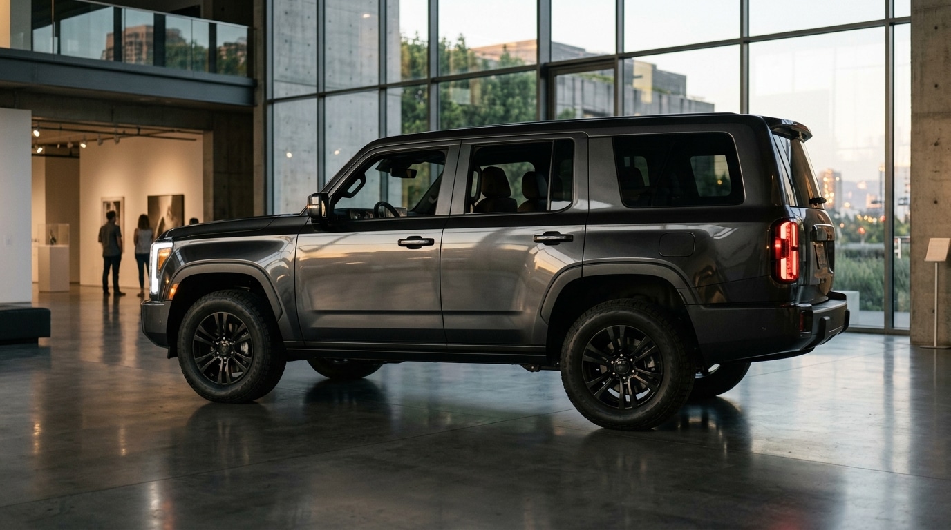 Grand SUV chinois aux lignes carrées sur parking