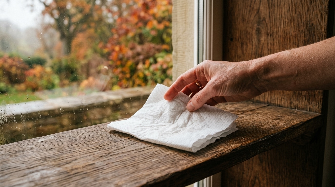 Feuille de papier absorbant test humidité sur étagère