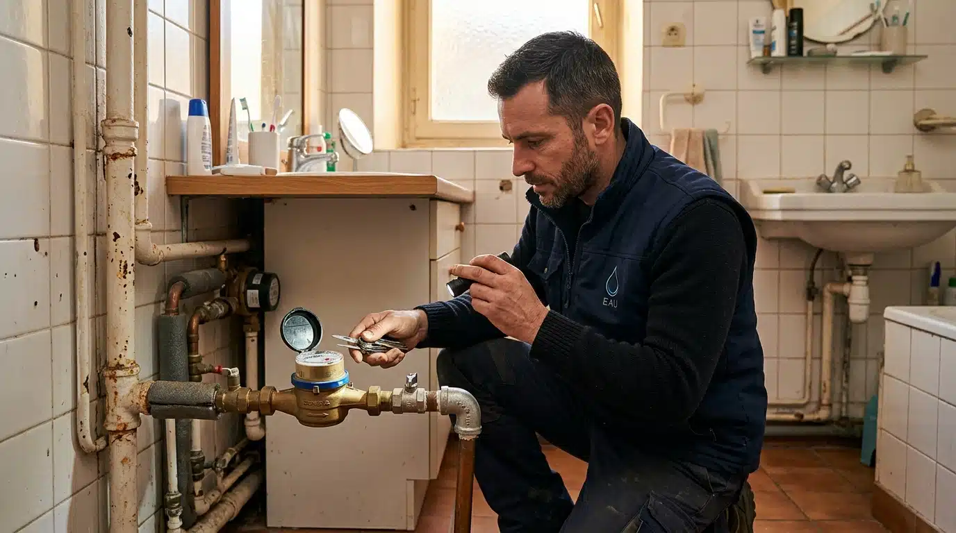 Technicien du service des eaux contrôlant une installation