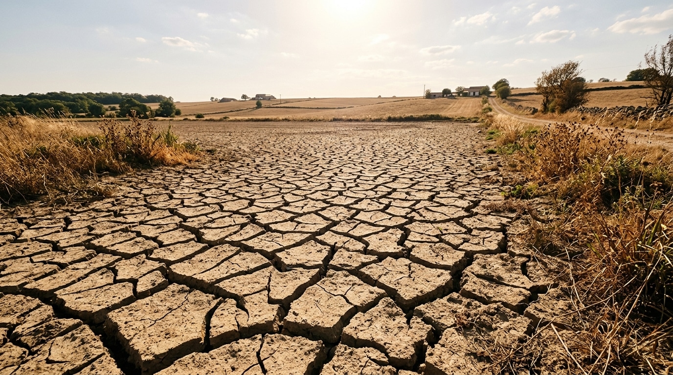 Sol de terre craquelé par la sécheresse sous le soleil