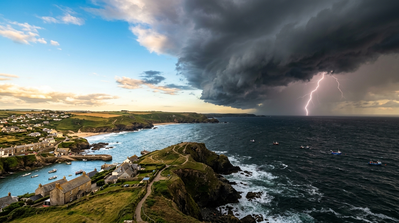 Ciel partagé entre soleil et nuages d'orage
