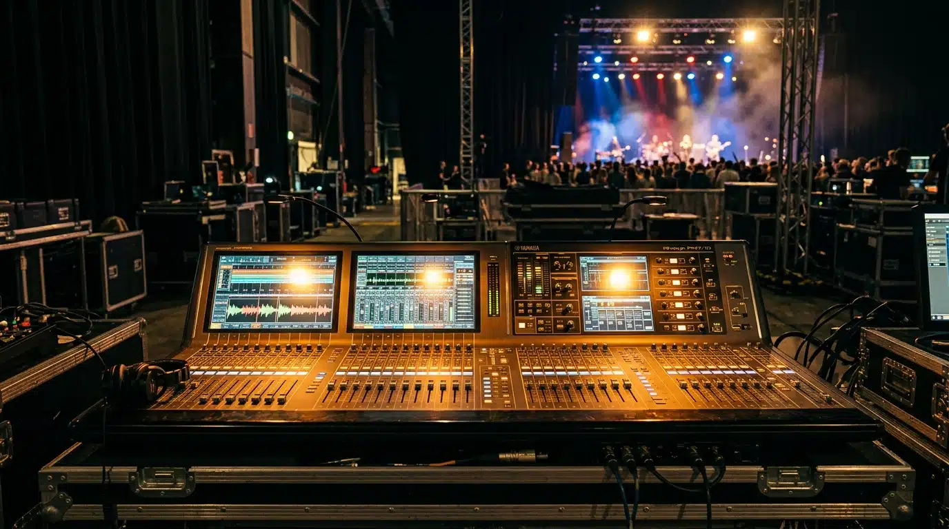 Console de mixage d'ingénieur du son pendant un concert