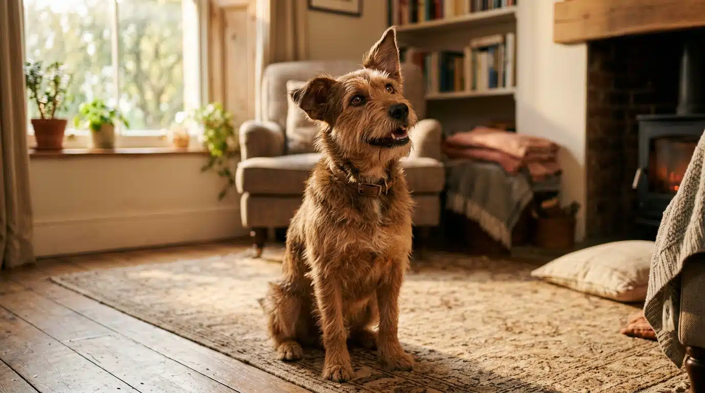 Chien attentif écoutant son maître avec confiance