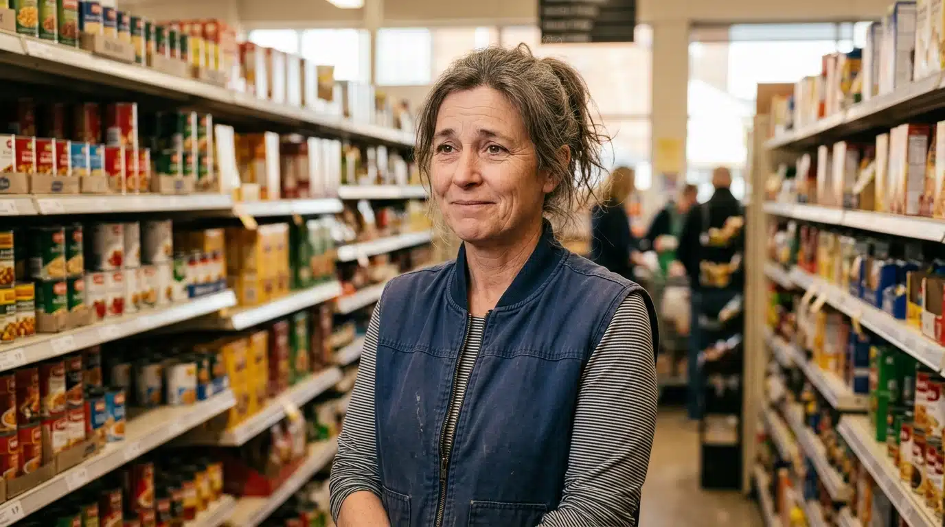 Employé de supermarché au visage pensif dans les rayons