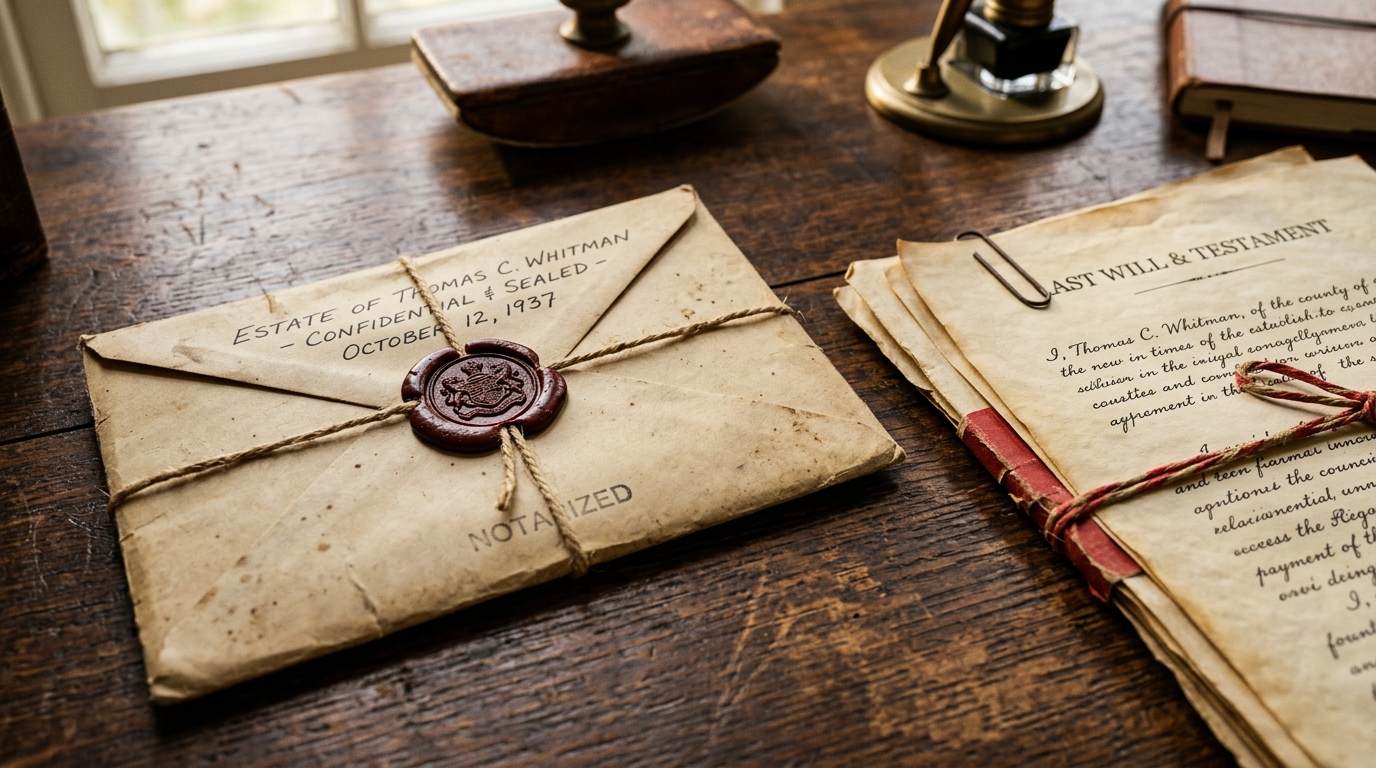 Enveloppe scellée et documents notariés sur un bureau