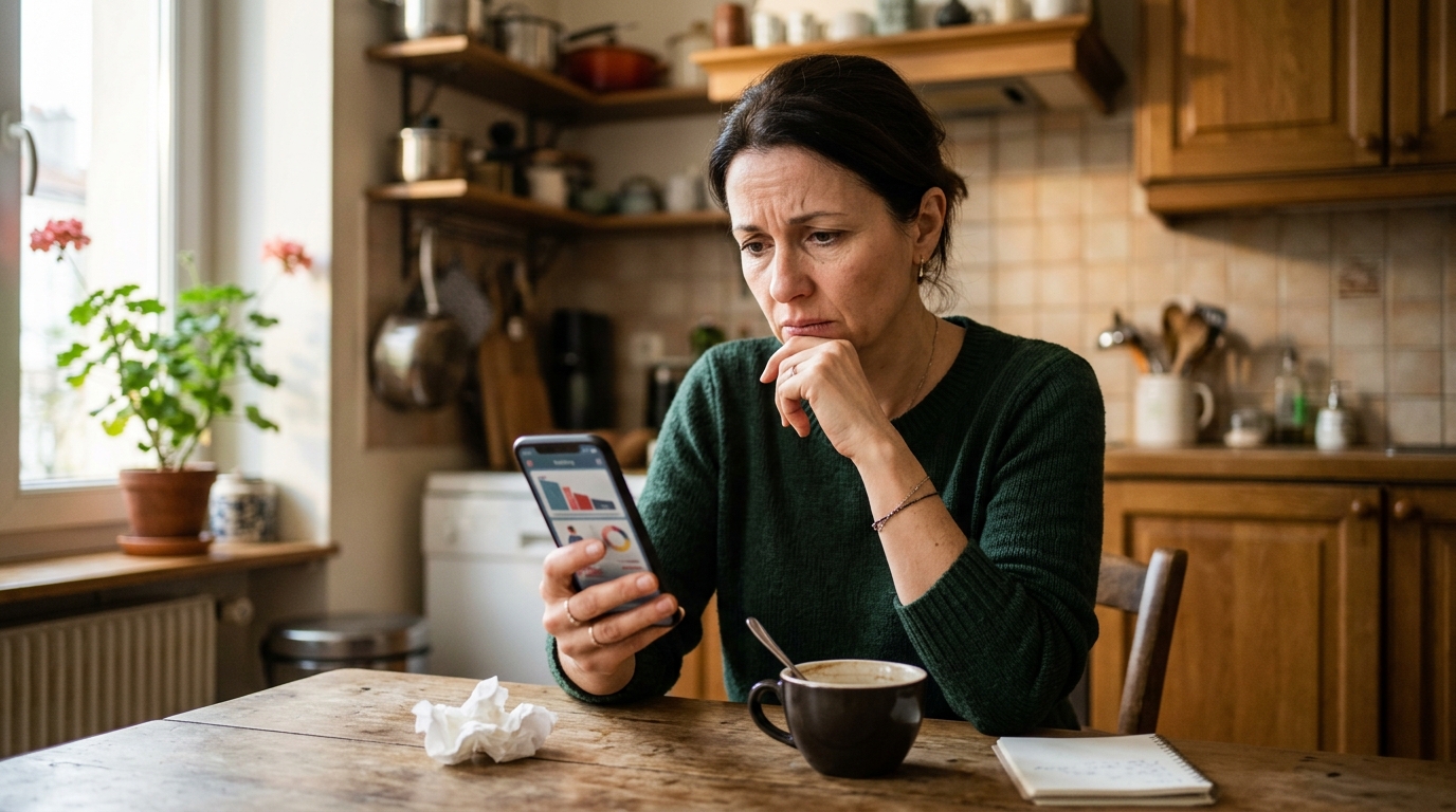 Femme vérifiant ses prélèvements bancaires sur smartphone