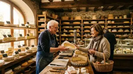 Fromager souriant dans une boutique artisanale traditionnelle française