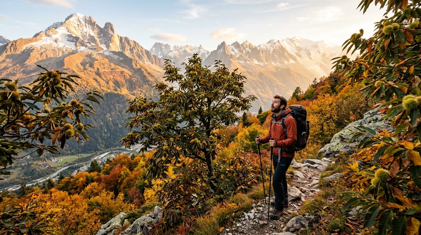 Randonneur découvrant des châtaigniers dans les Hautes-Alpes