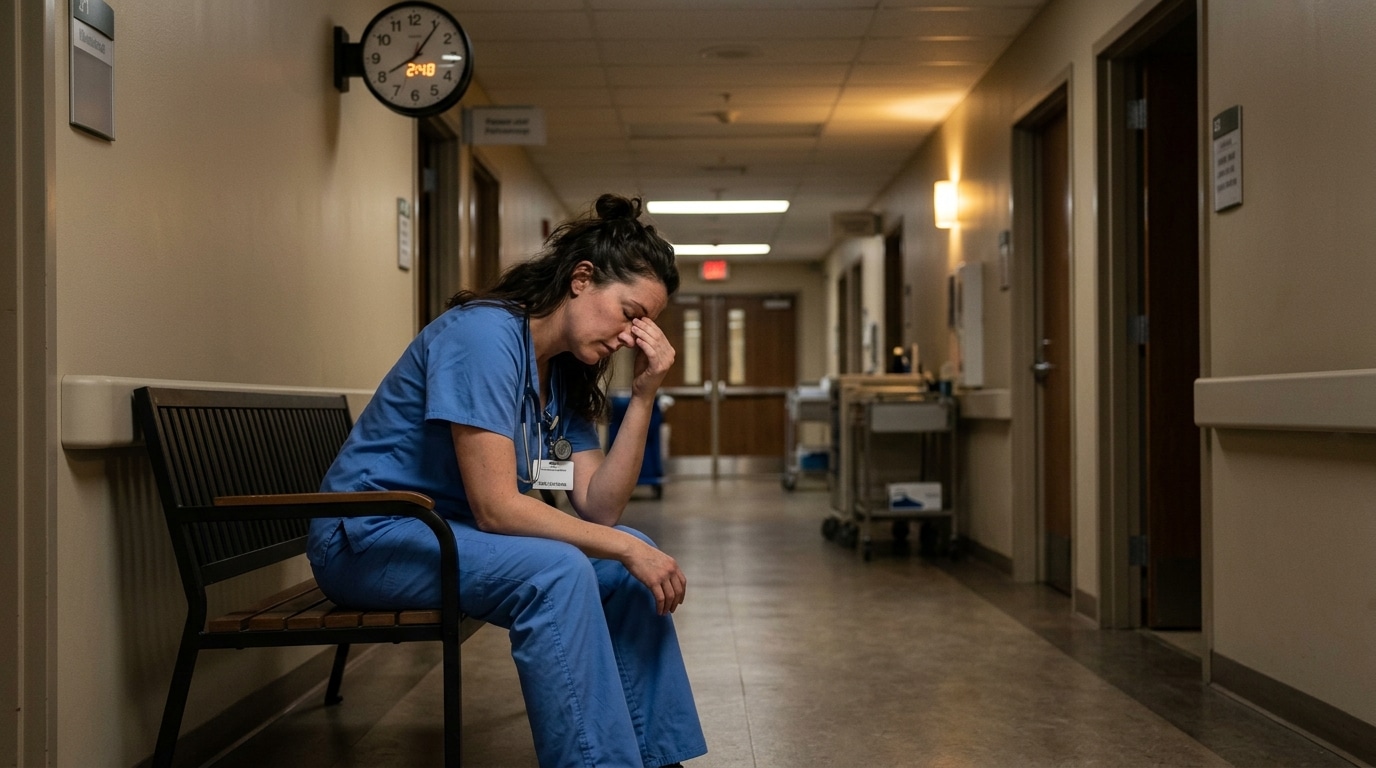 Infirmière fatiguée après une garde de nuit à l'hôpital