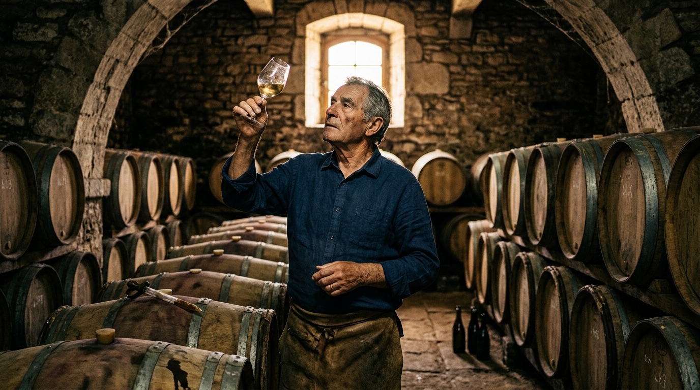 Vigneron dans une cave du Val de Loire