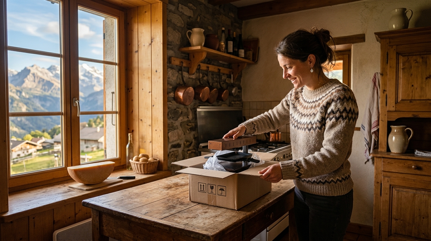 Femme sortant son appareil à raclette dès septembre