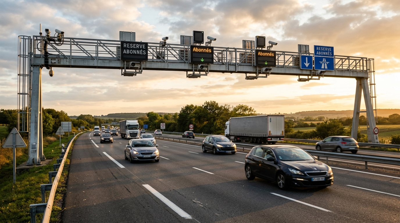 Portique de péage automatique sans barrière sur autoroute