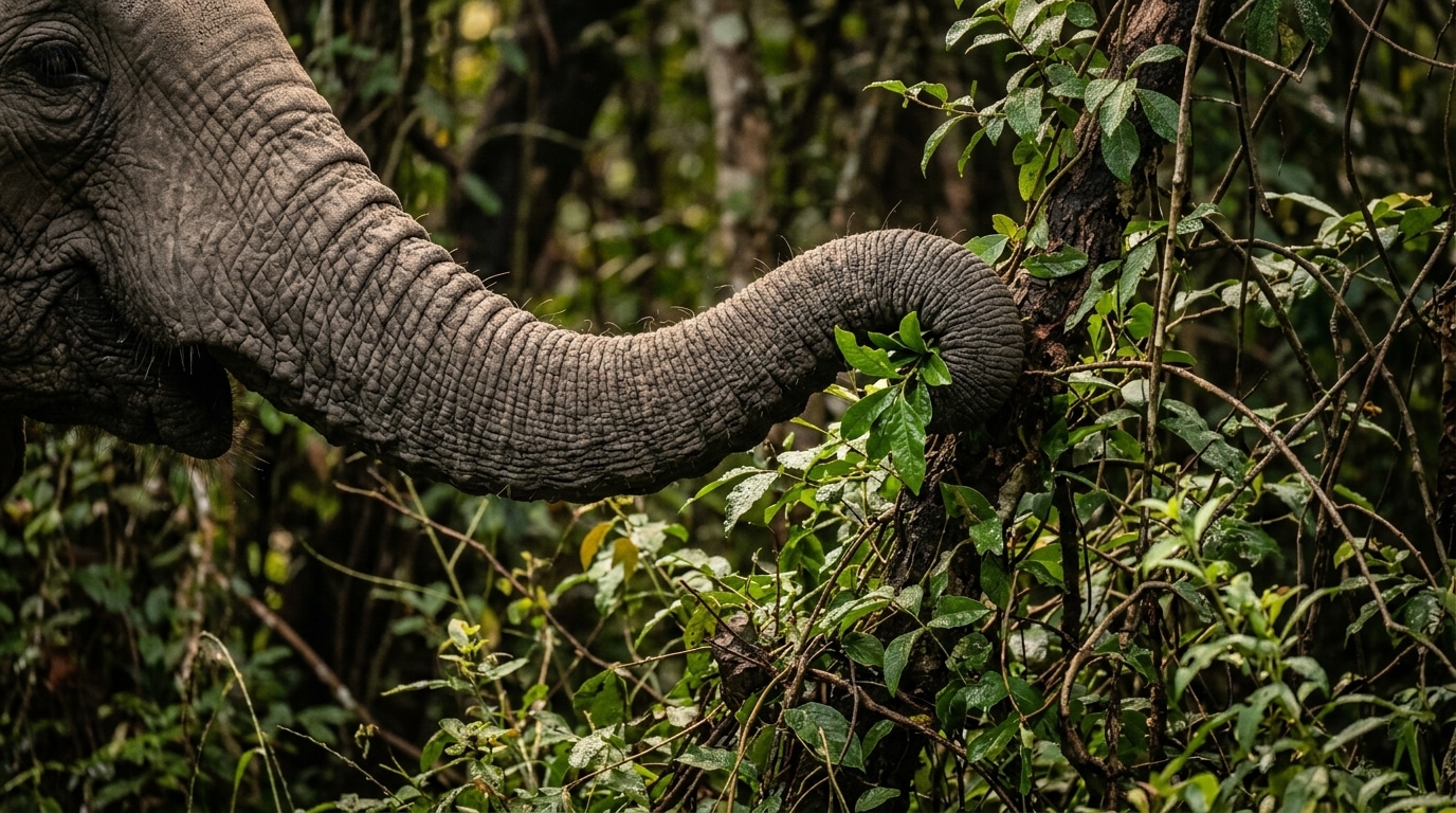 Trompe d'éléphant sélectionnant une plante précise