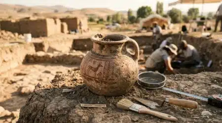 Vasique en terre cuite hittite avec graines anciennes