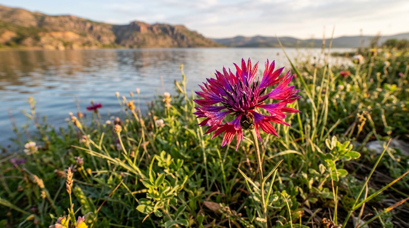 Fleur rare aux pétales rouges et violets irisés