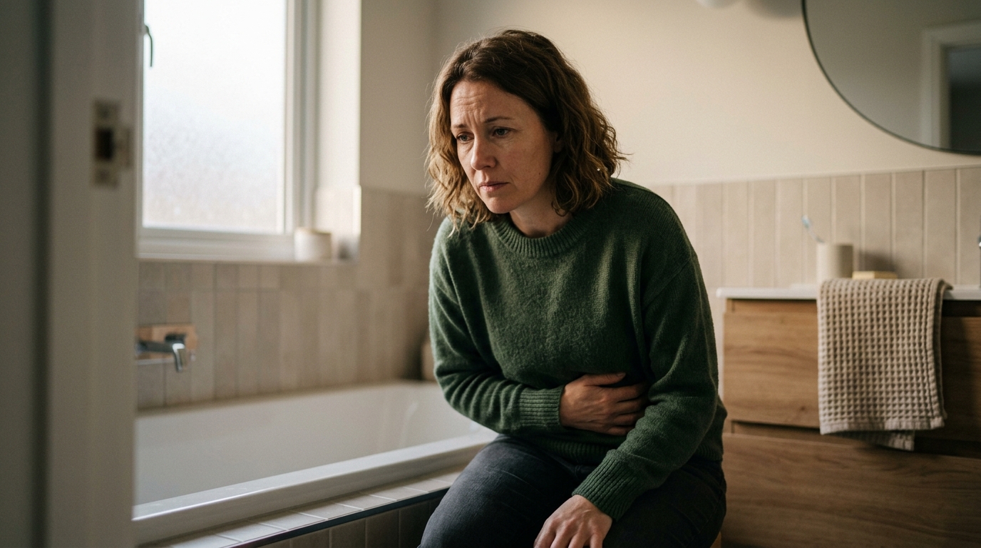 Personne assise inquiète au bord d'une baignoire
