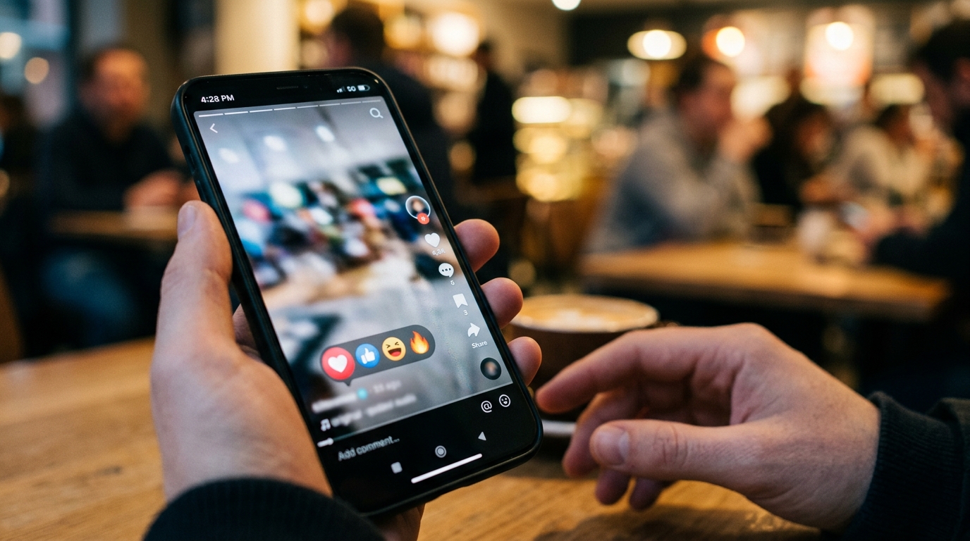 Smartphone affichant une vidéo virale sur les réseaux sociaux