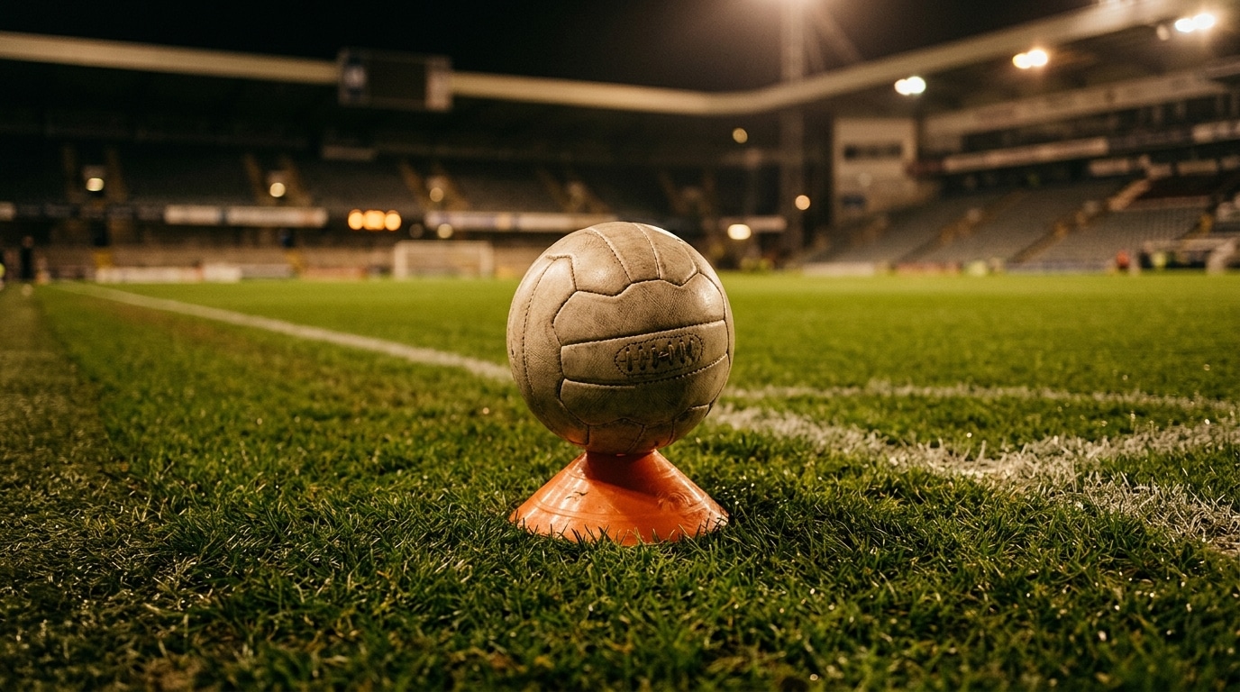 Ballon posé sur un plot au bord du terrain