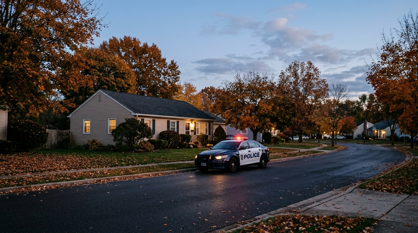 Maison de banlieue américaine avec voiture de police garée