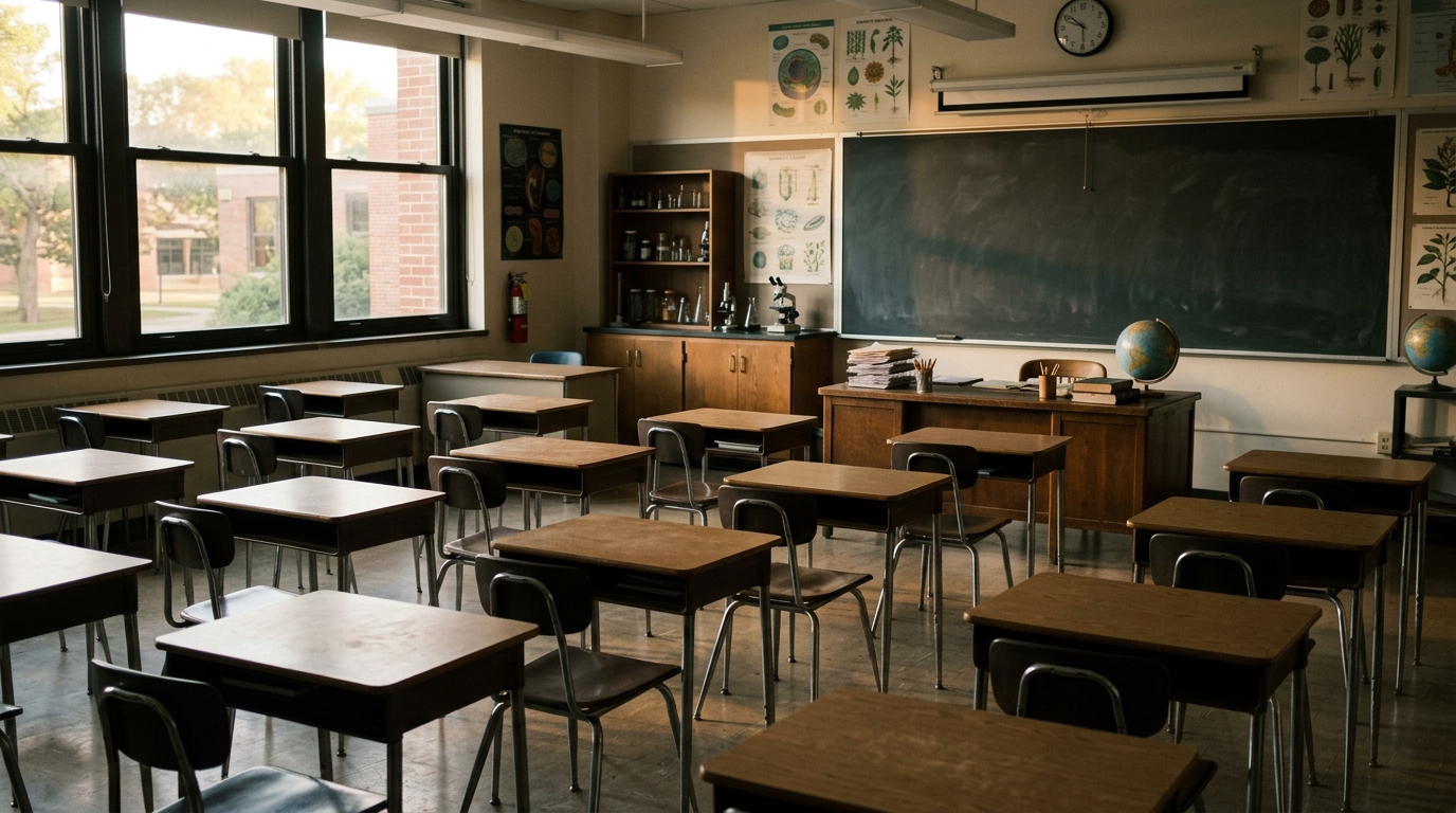 Salle de classe de sciences vide dans un lycée américain