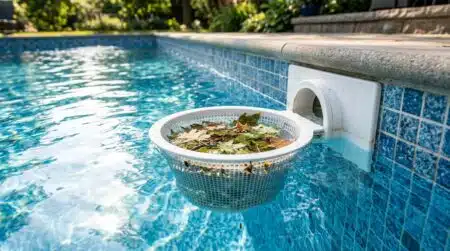 Skimmer flottant fixé sur la paroi d'une piscine