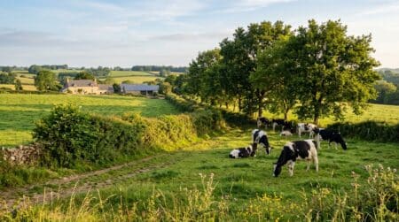 Haies bocagères bordant un pâturage breton avec vaches