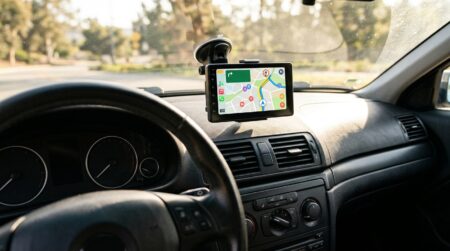 Écran tactile CarPlay fixé sur tableau de bord de voiture