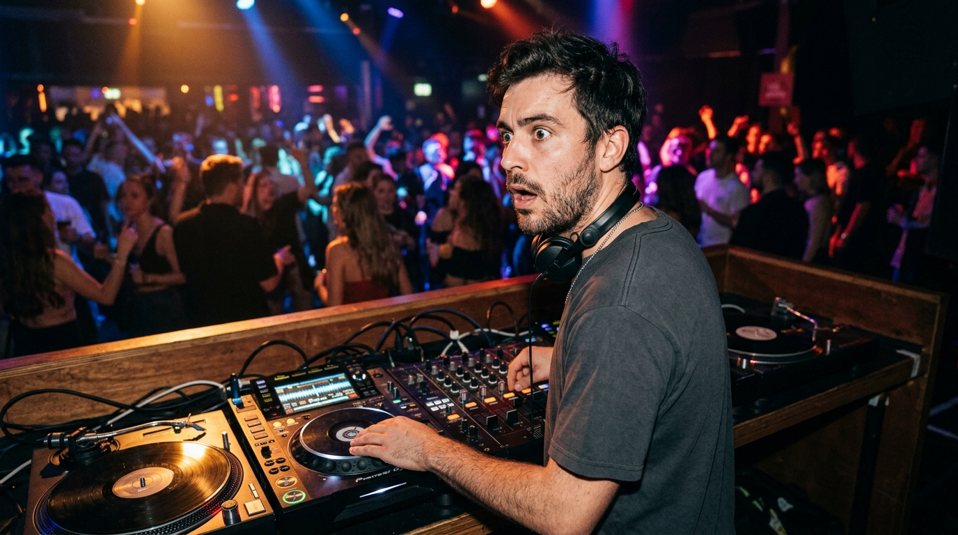DJ anonyme mixant sous les lumières d'une boîte de nuit