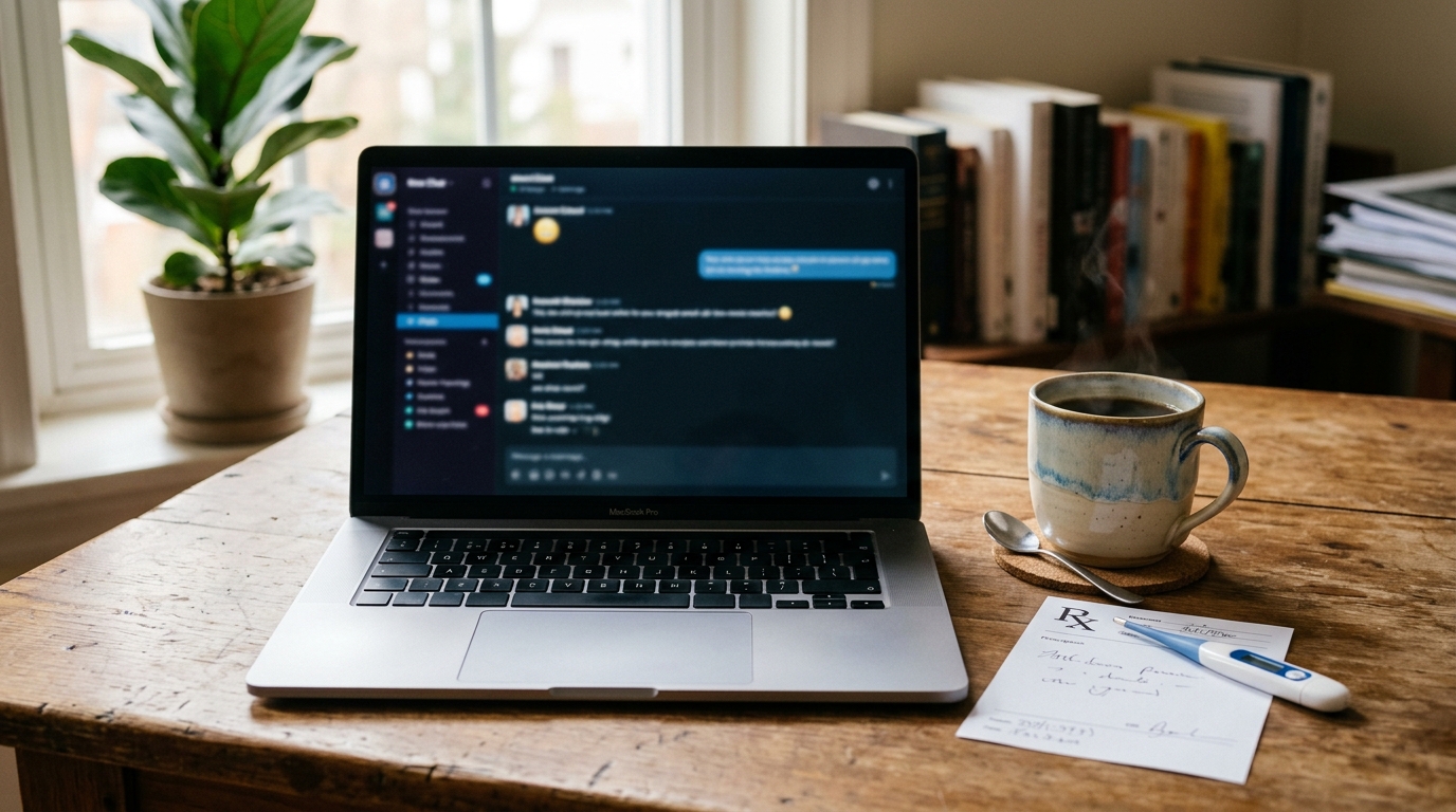 Ordinateur portable et ordonnance médicale sur un bureau