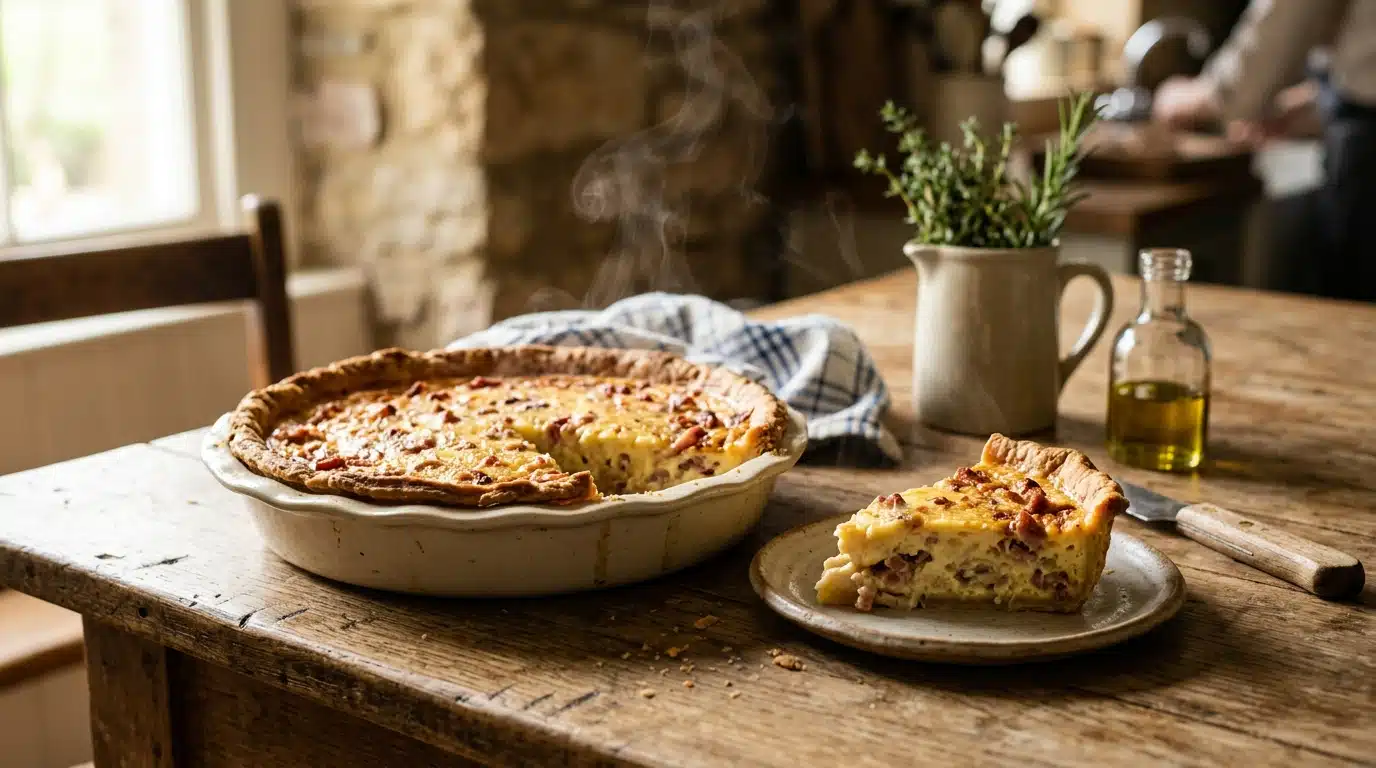 Quiche lorraine dorée avec appareil fondant au mascarpone