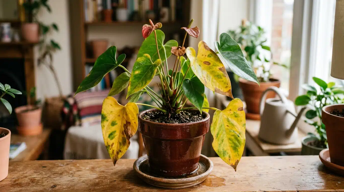Cette erreur d'arrosage sur l'anthurium fait jaunir les feuilles et bloque les fleurs chez vous