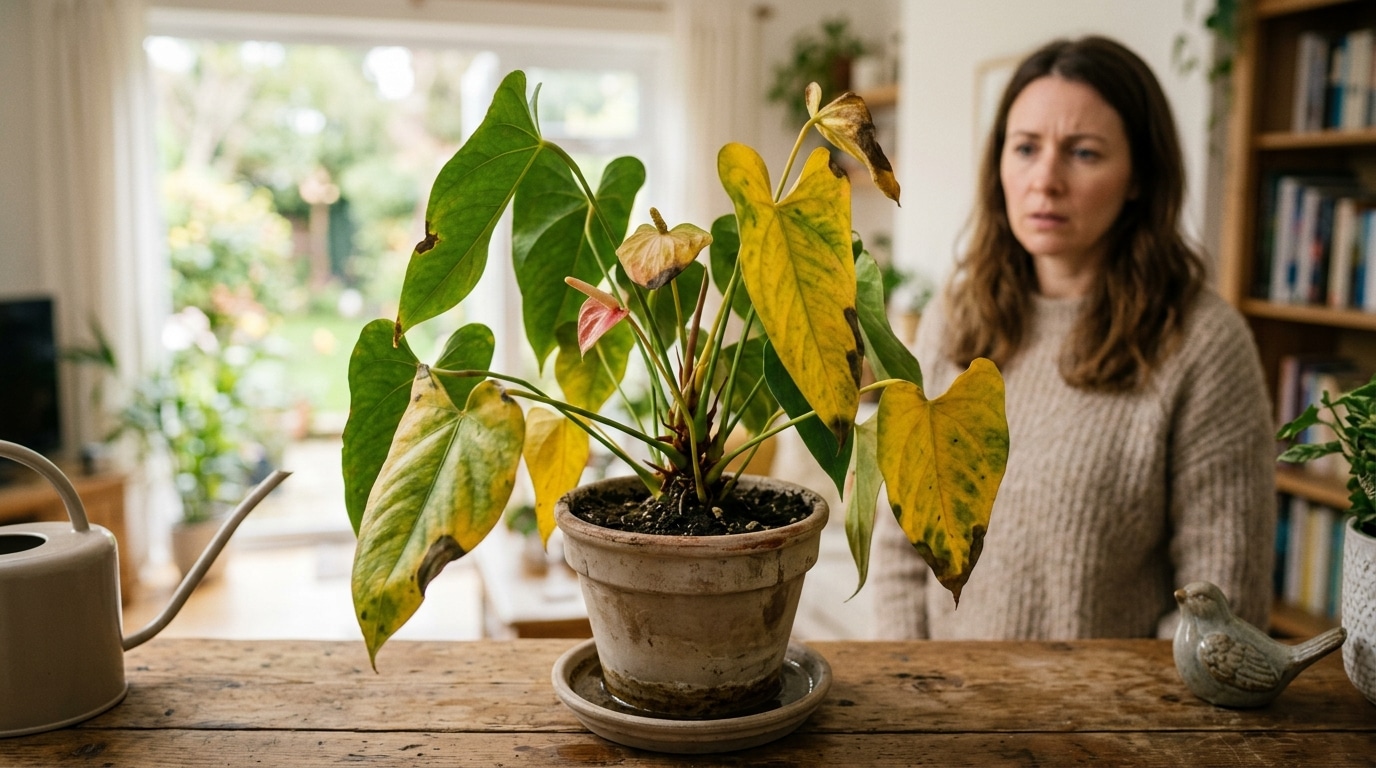 Cette erreur d'arrosage sur l'anthurium fait jaunir les feuilles et bloque les fleurs chez vous