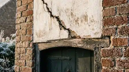 Fissure diagonale au-dessus d'une porte d'entrée