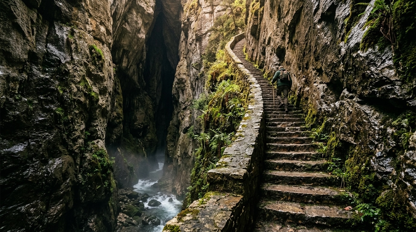 Escalier de pierre taillé dans la falaise du fort