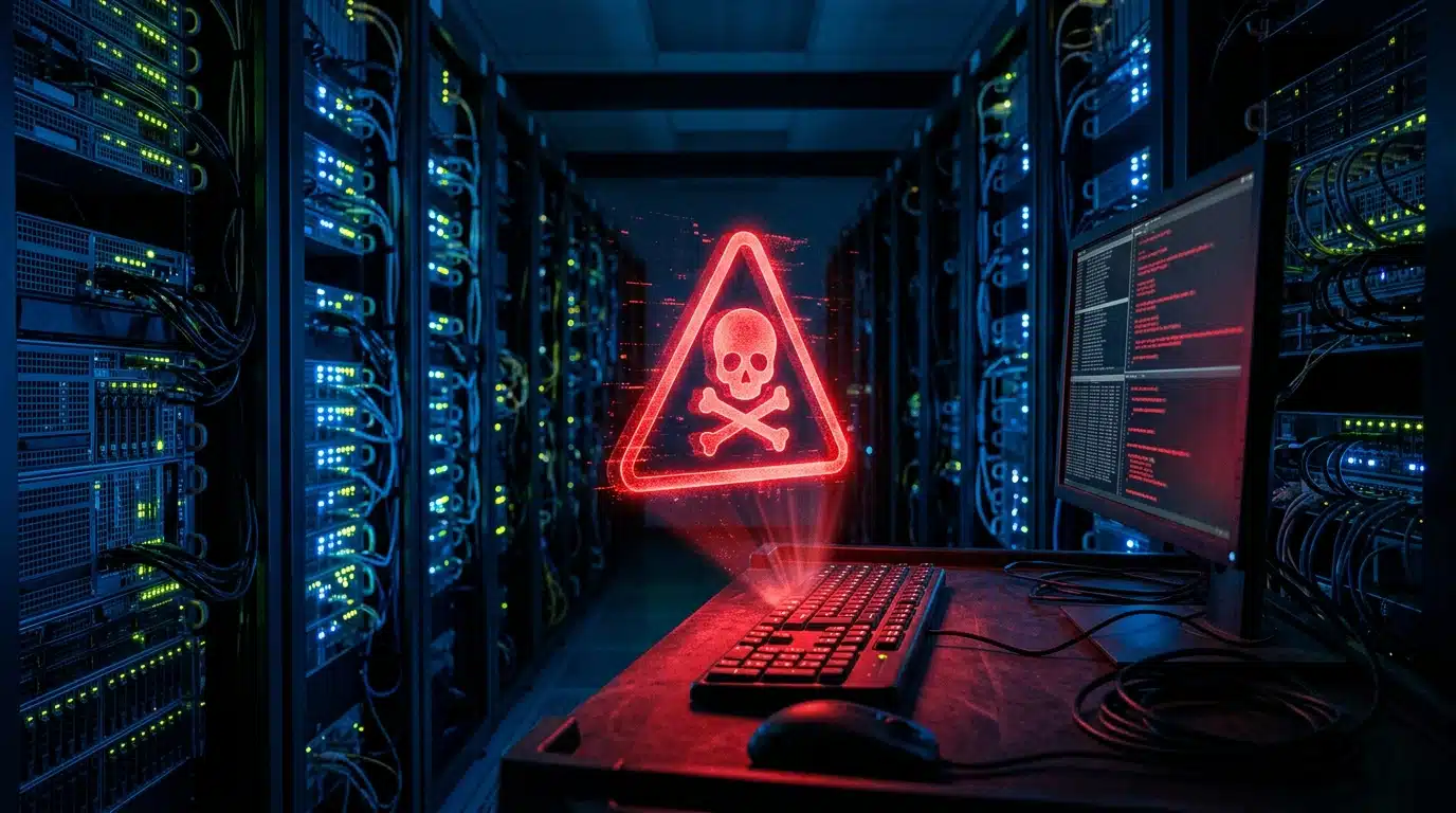 Serveurs informatiques avec alerte de sécurité lumineuse rouge