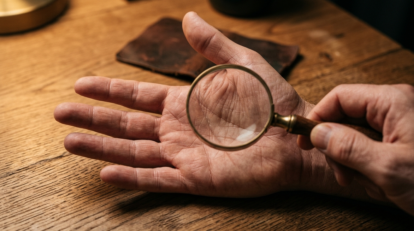 Loupe posée sur une paume pour lire les lignes