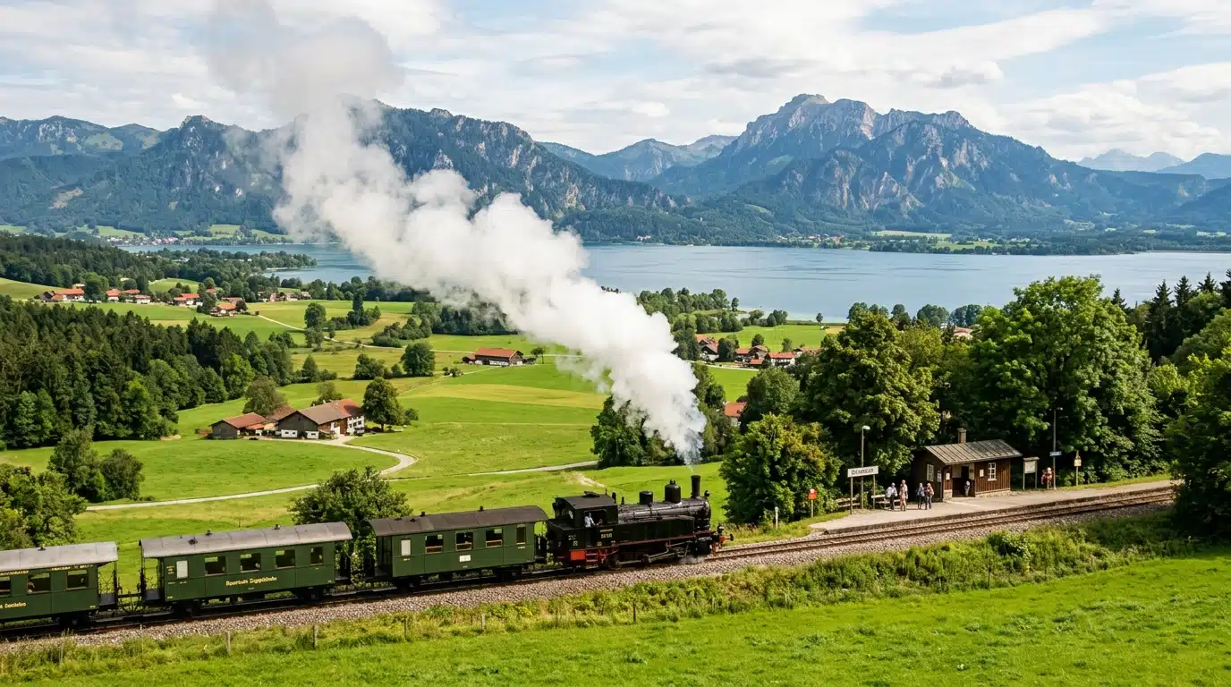Train à vapeur bavarois filant vers le Chiemsee